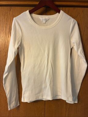 Market & Spruce Long Sleeve Ribbed Crewneck Top in Off-White